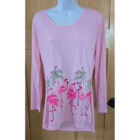 Mac & Belle Pink Flamingo holiday Print Long Sleeve Top fairycore cottagecore - Picture 1 of 9